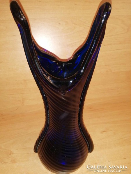 Kék, szakított üveg váza  - 32 cm magas (19/d)