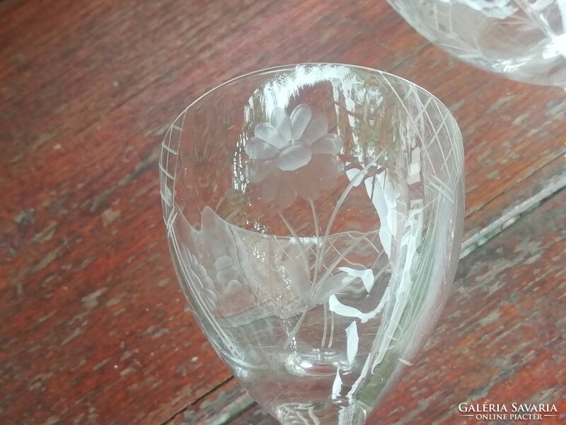 Retro virágmintás üveg likőrös poharak, 2db