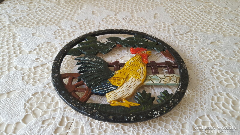 Colorful rooster cast iron coaster