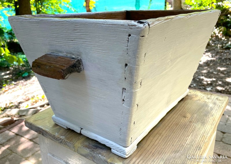 Old wooden chest, retro trash can, vintage, rustic in white brown color