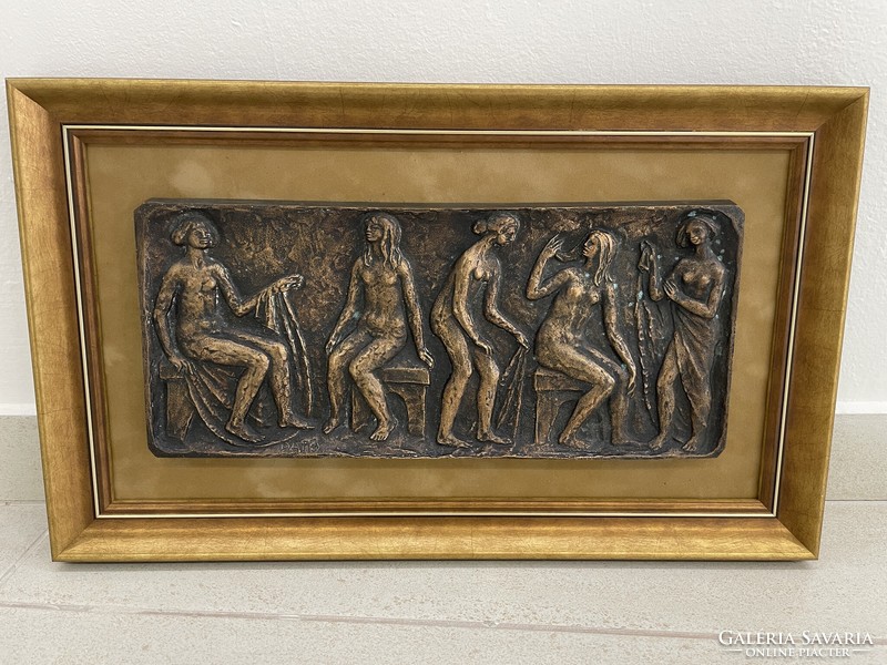 Pató Róza bronz falikép fürdő aktok nők lányok képcsarnok