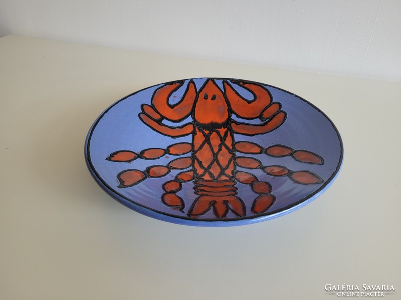 Retro old glazed ceramic wall decoration Christmas suzsa crab patterned wall bowl mid century decorative bowl