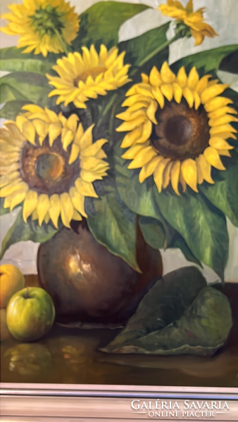 Framed sunflower still life - oil painting