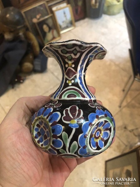 Imre Baán antique art nouveau ceramic vase from Hódmezővásárhely, 12 cm