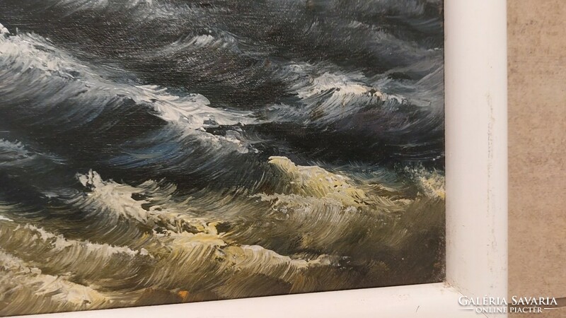 (K) Háborgó tenger festmény 65x56 cm kerettel