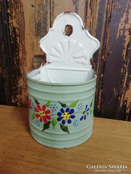 Salt holder, enameled extra beautiful, special flower pattern piece, with very slight damage, for collectors