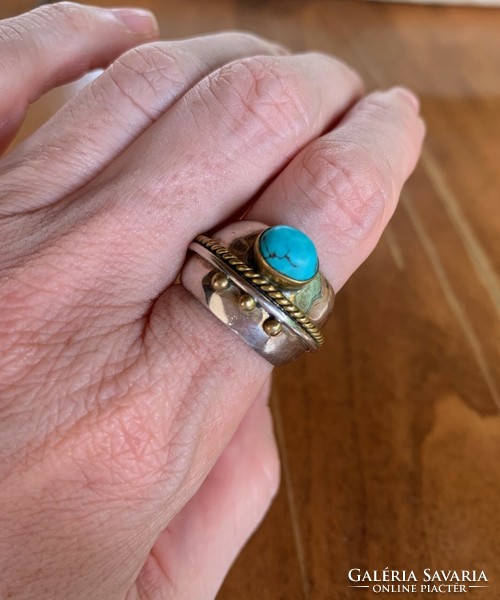 Unique, handmade special silver ring with turquoise