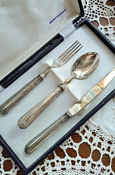 Silver-handled children's cutlery set, gift, christening gift, marked, blade solingen