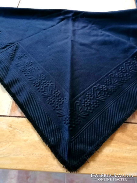Antique old folk black printed pattern shawl headscarf folk costume wear 109 cm
