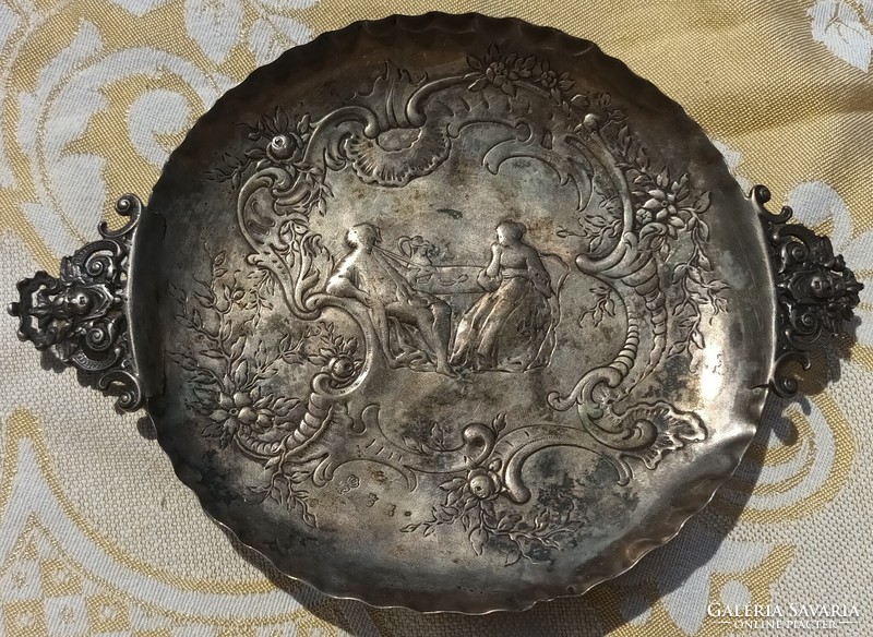 Antique silver baroque rococo scene bowl ca. 1800