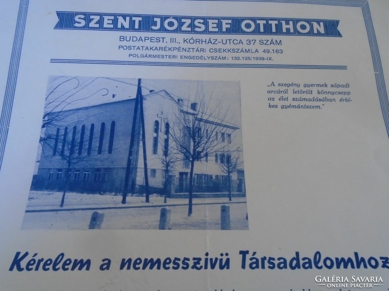 D198318 szent József home 1939 - donation request letter - Tibor wheelwright director - district iii