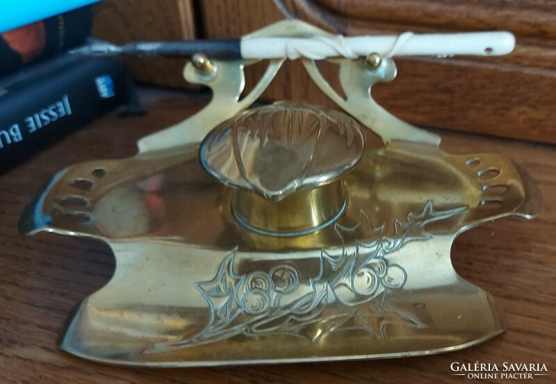 Jugendstil art nouveau marked copper table inkstand calamari