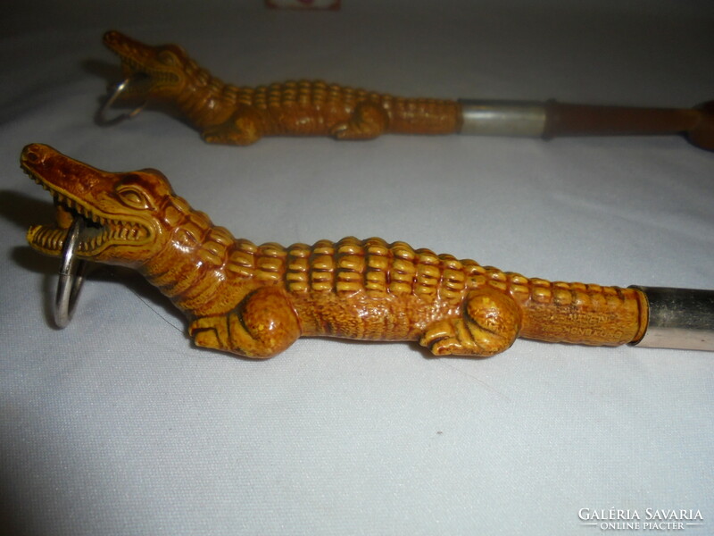 Crocodile picker, serving spoon and fork - can be hung on the wall - together - 
