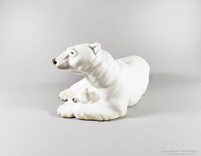 Herend, polar bear mother and cub, hand-painted porcelain figure mcd ! 21.0 Cm. Flawless! (J048)