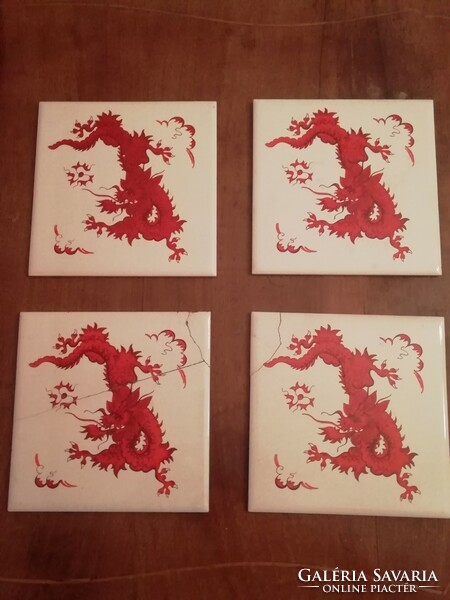Old Meissen tiles, Meissen pattern red dragon tiles