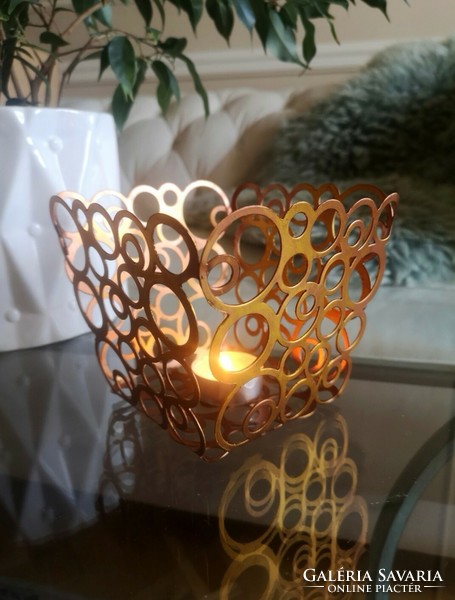 Sleek, modern mood lighting, retro metal candle holder, copper color 11 x 13 cm