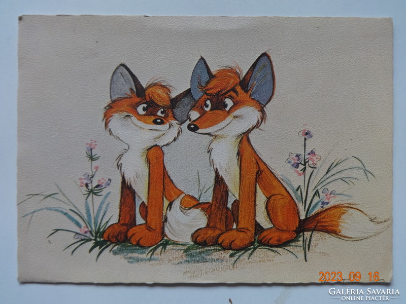 Old graphic postcard with fairytale characters: vuk (Pannonia film studio)