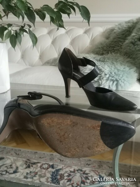 Paul green 39 black leather high-heeled shoes, nail shoes, with asymmetric strap