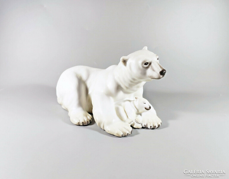 Herend, polar bear mother and cub, hand-painted porcelain figure mcd ! 21.0 Cm. Flawless! (J048)
