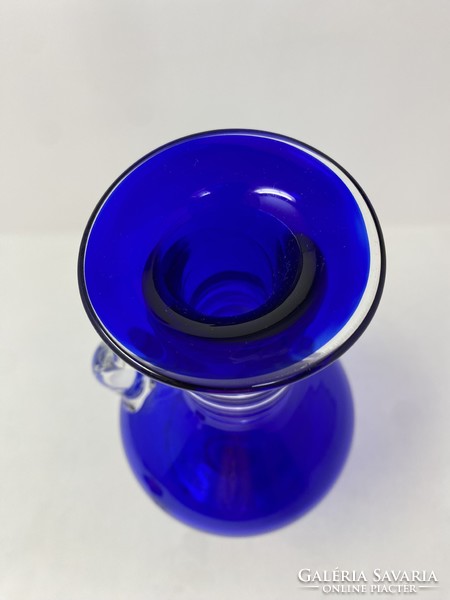 Large (30cm) blue hand-made glass vase marked (marked with 