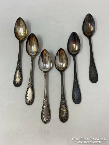 6 silver-plated Russian spoons with floral handles, with original box