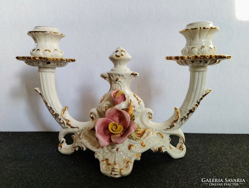 Italian Bassano baroque porcelain candle holder