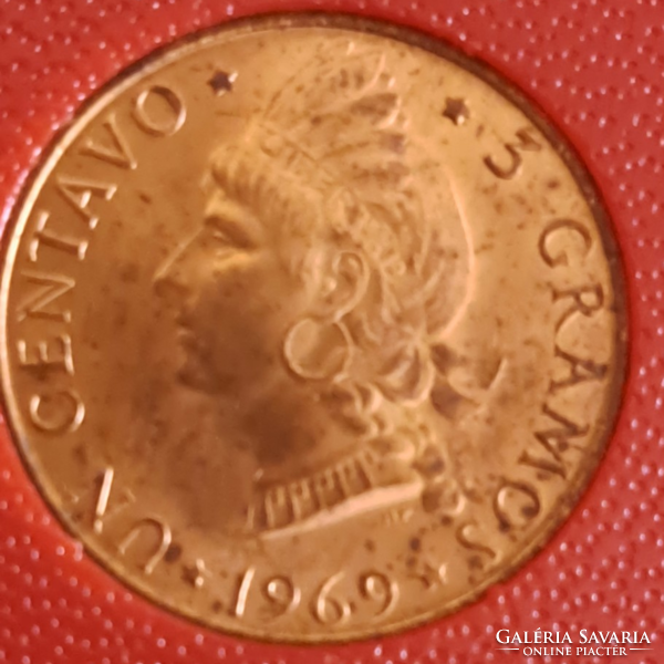 FAO. Dominikai Köztársaság 1969. 1Centimos , bronz , tanúsítvánnyal