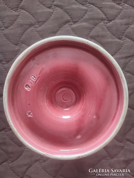 Rózsaszín  kerámia gyertyatartó (Zsolnay?)