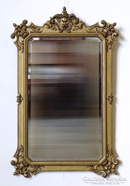 1N314 Antik nagyméretű faunfejes tükör 136 x 87 cm