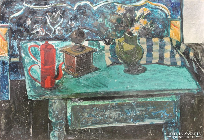 Ezüst György: Csendélet kék asztalon