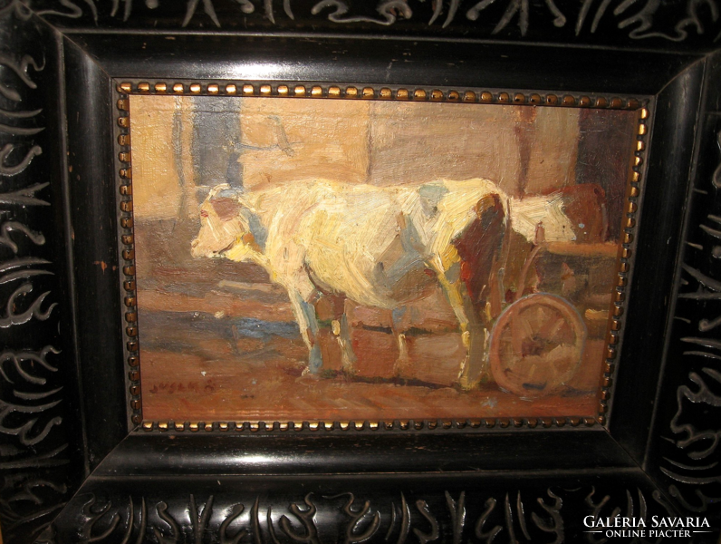 Guaranteed original Béla Juskó / 1877-1969 / picture: cow at the barn