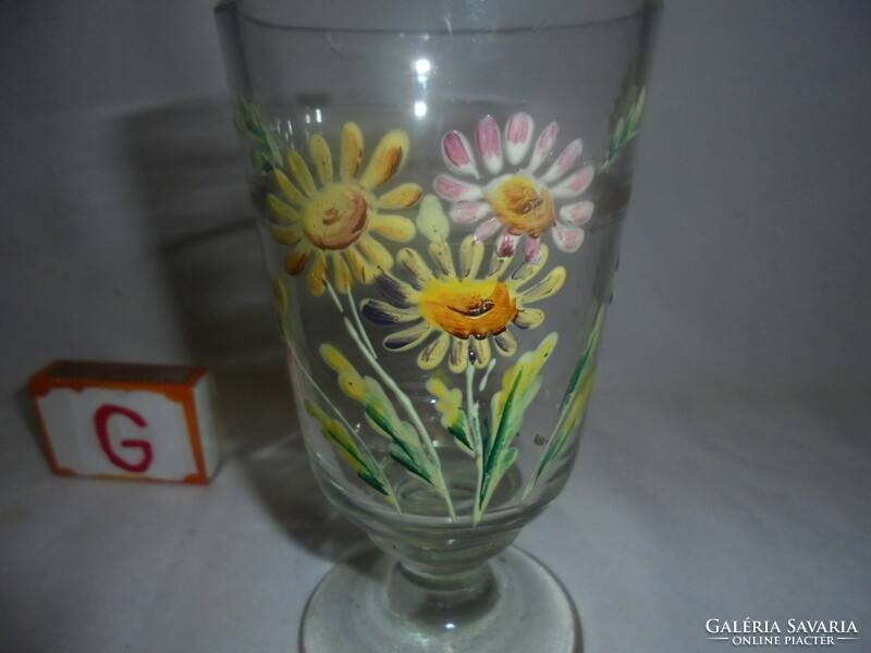 Old, hand-painted stemmed glass - thick-walled, floral - for collectors