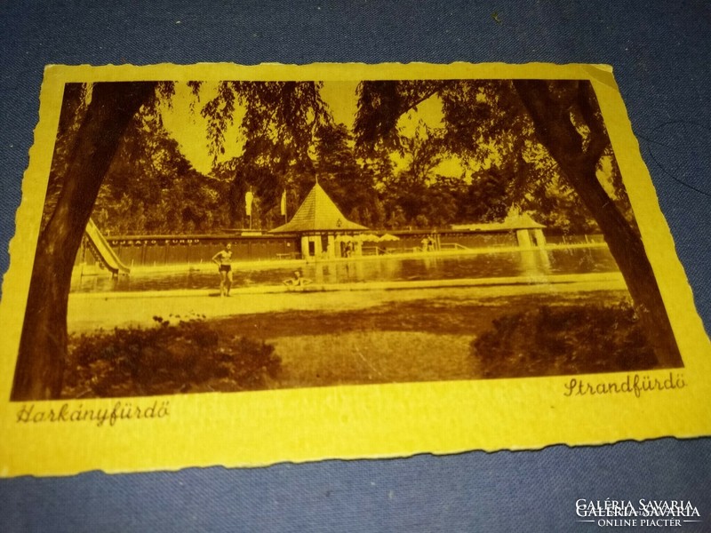 Antique Harkányfürdő beach spa sepia postcard 1948. July 18. According to the pictures