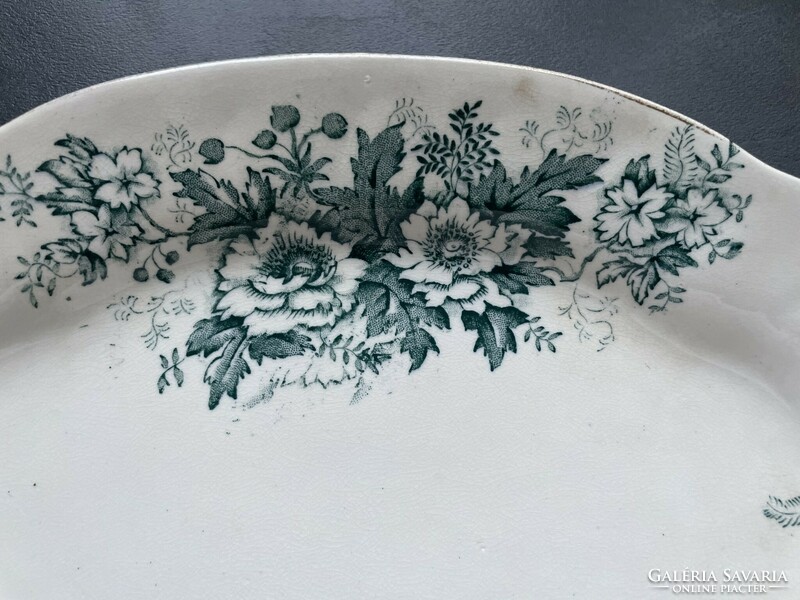 Wonderful, antique Valkyrie England semi porcelain serving bowl with wavy edges and green flowers