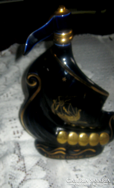 Limoges gilded cobalt larsen cognac porcelain sailing bottle
