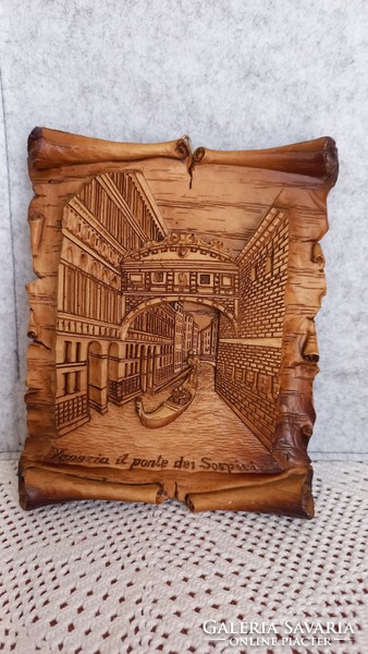 Velence a sóhajok hídja feliratú műgyanta falikép dombormintával, 19 X 14,5 cm