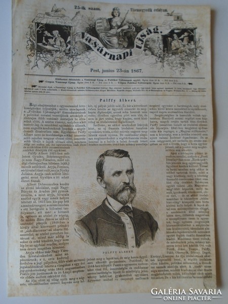 S0576 pálffy albert -gyula- békés etc. - Woodcut and article - 1867 newspaper front page