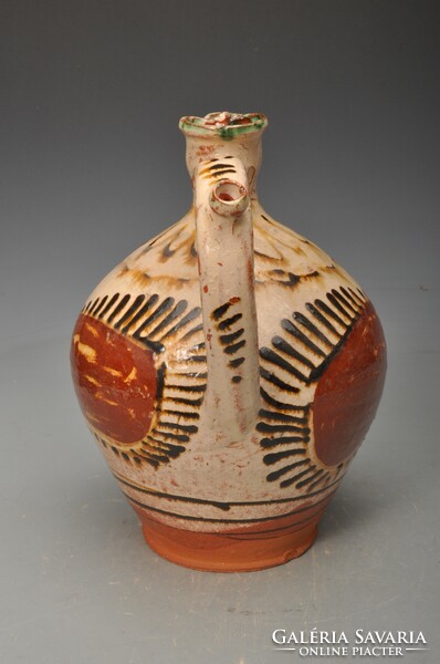Old earthenware jug, rattle jug, Transylvanian customs village - 23cm.