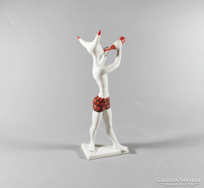 KŐBÁNYAI ART DECO MINOTAURUSZ, ANTIK KÉZZEL FESTETT PORCELÁN FIGURA 18.7 CM, HIBÁTLAN! (J354)