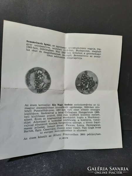 Little Big András: Ignác Semmelweiss - original marked bronze plaque, 6 cm, state mint Budapest