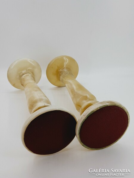 Pair of alabaster candle holders, 23.5 cm