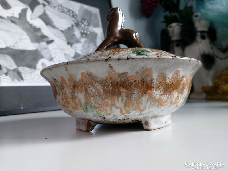 A very beautiful, charming, rare lidded ceramic holder with a horse on top