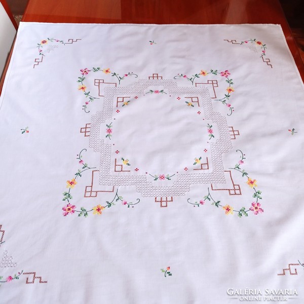 Antique, hand-embroidered cotton tablecloth, 85 x 85 cm