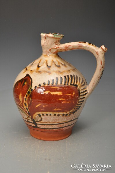 Old earthenware jug, rattle jug, Transylvanian customs village - 23cm.