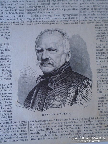 S0564   Hááder György. 1783—1867  -  fametszet és cikk -1867-es újság  címlapja