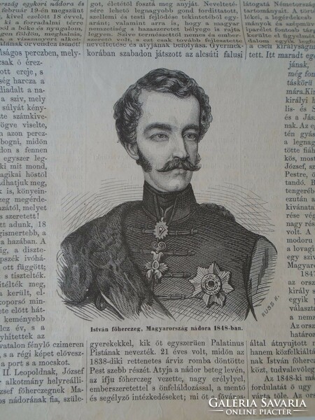 S0568 István főherceg - Magyarország Nádora 1848-ban  -  fametszet és cikk -1867-es újság  címlapja