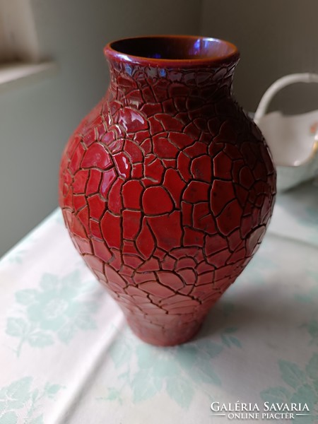 Zsolnay ökörvér repesztett mázas váza (20 cm)