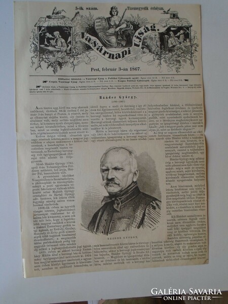 S0564   Hááder György. 1783—1867  -  fametszet és cikk -1867-es újság  címlapja