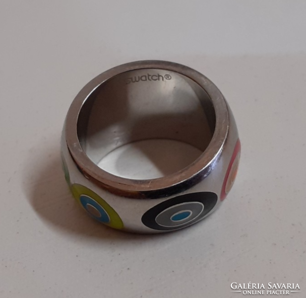 Marked Swatch in stainless steel ring with fire enamel decoration