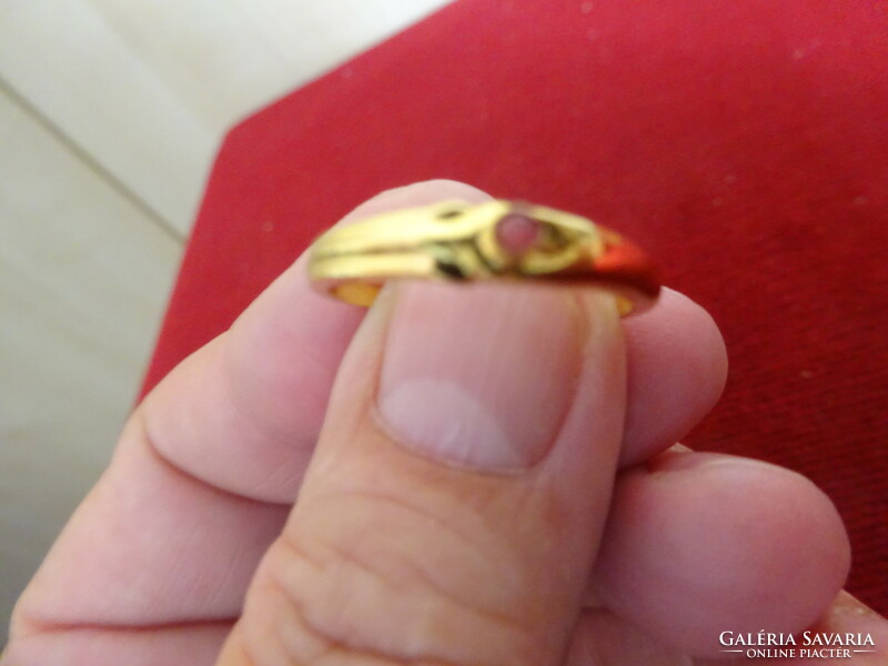 Gold-plated ring from the 70s, red stone, inner diameter 1.8 cm. Jokai.